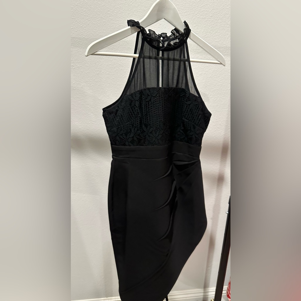 Black And Lace High Neck Mid Length Dress